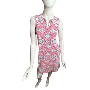 J. McLaughlin XS Catalina Cloth V Neck Shift Dress Pink Blue